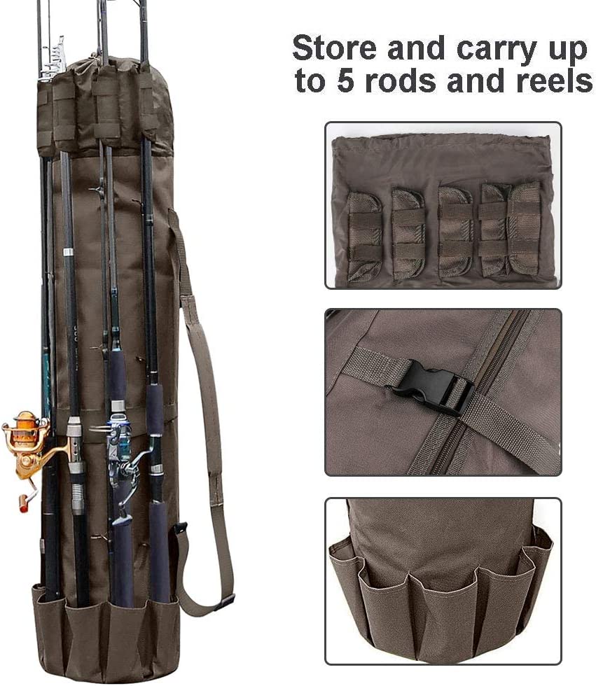 Durable Canvas Fishing Rod & Reel Organizer Bag Travel Carry Case